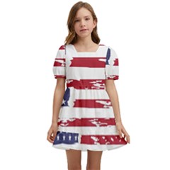 America Unite Stated Red Background Us Flags Kids  Short Sleeve Dolly Dress