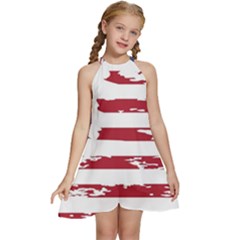 America Unite Stated Red Background Us Flags Kids  Halter Collar Waist Tie Chiffon Dress