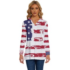 America Unite Stated Red Background Us Flags Long Sleeve Drawstring Hooded Top