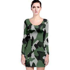 Camouflage Camo Army Soldier Pattern Military Long Sleeve Velvet Bodycon Dress