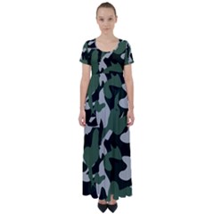 Camouflage Camo Army Soldier Pattern Military High Waist Short Sleeve Maxi Dress