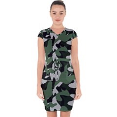 Camouflage Camo Army Soldier Pattern Military Capsleeve Drawstring Dress 