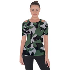 Camouflage Camo Army Soldier Pattern Military Shoulder Cut Out Short Sleeve Top