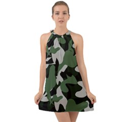 Camouflage Camo Army Soldier Pattern Military Halter Tie Back Chiffon Dress