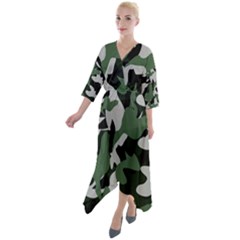 Camouflage Camo Army Soldier Pattern Military Quarter Sleeve Wrap Front Maxi Dress