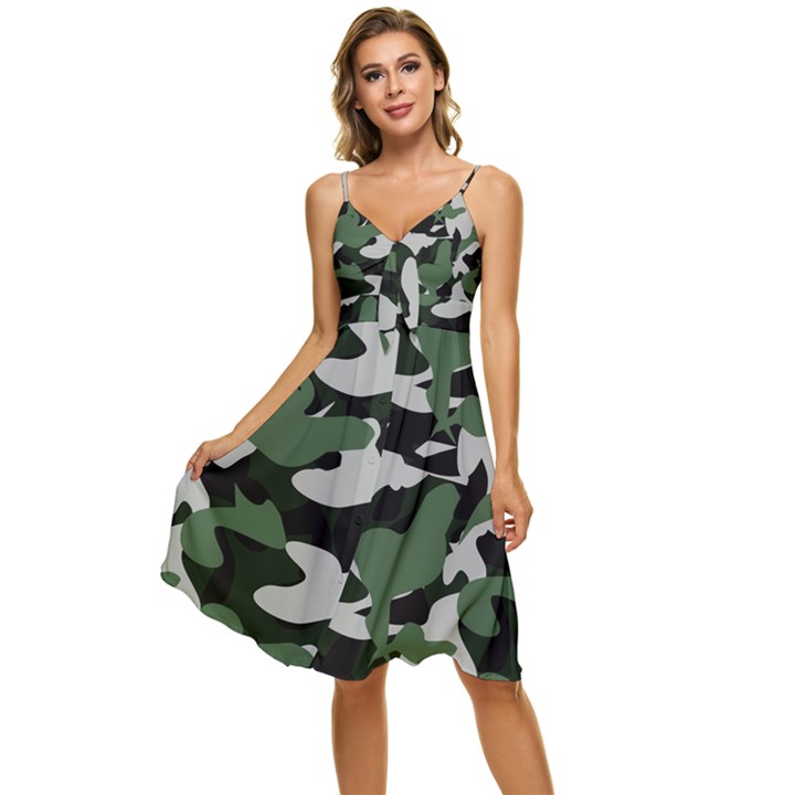 Camouflage Camo Army Soldier Pattern Military Sleeveless Tie Front Chiffon Dress