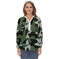 Camouflage Camo Army Soldier Pattern Military Zip Up Long Sleeve Blouse