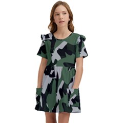 Camouflage Camo Army Soldier Pattern Military Kids  Frilly Sleeves Pocket Dress