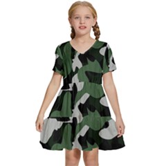 Camouflage Camo Army Soldier Pattern Military Kids  Short Sleeve Tiered Mini Dress