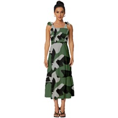 Camouflage Camo Army Soldier Pattern Military Tie-strap Tiered Midi Chiffon Dress by Jancukart