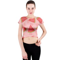 Background Watermelon Pattern Fruit Food Sweet Crew Neck Crop Top