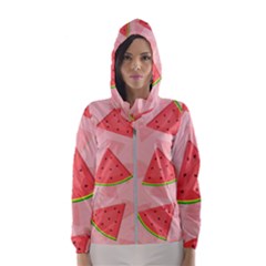 Background Watermelon Pattern Fruit Food Sweet Women s Hooded Windbreaker