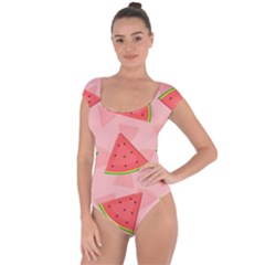 Background Watermelon Pattern Fruit Food Sweet Short Sleeve Leotard  by Jancukart