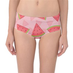 Background Watermelon Pattern Fruit Food Sweet Mid-waist Bikini Bottoms by Jancukart