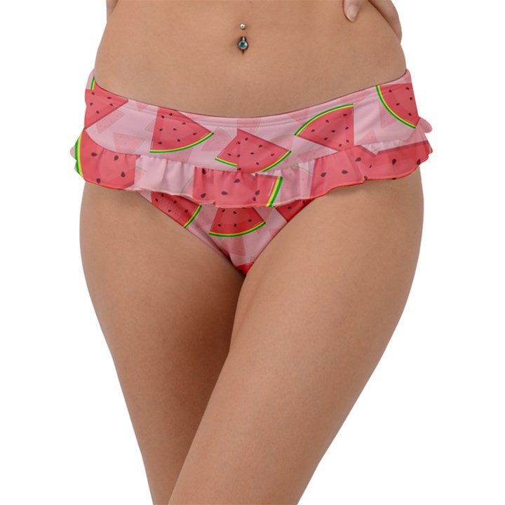 Background Watermelon Pattern Fruit Food Sweet Frill Bikini Bottoms