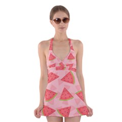 Background Watermelon Pattern Fruit Food Sweet Halter Dress Swimsuit 