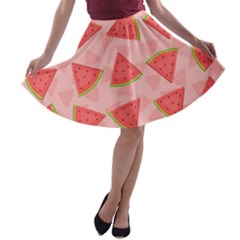 Background Watermelon Pattern Fruit Food Sweet A-line Skater Skirt