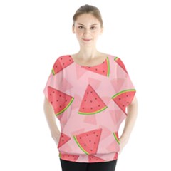 Background Watermelon Pattern Fruit Food Sweet Batwing Chiffon Blouse