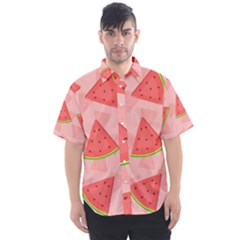 Background Watermelon Pattern Fruit Food Sweet Men s Short Sleeve Shirt