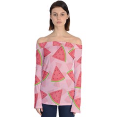 Background Watermelon Pattern Fruit Food Sweet Off Shoulder Long Sleeve Top by Jancukart