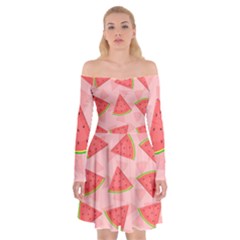 Background Watermelon Pattern Fruit Food Sweet Off Shoulder Skater Dress