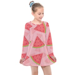 Background Watermelon Pattern Fruit Food Sweet Kids  Long Sleeve Dress