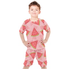 Background Watermelon Pattern Fruit Food Sweet Kids  Tee And Shorts Set by Jancukart