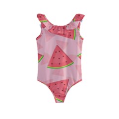 Background Watermelon Pattern Fruit Food Sweet Kids  Frill Swimsuit