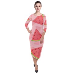 Background Watermelon Pattern Fruit Food Sweet Quarter Sleeve Midi Velour Bodycon Dress by Jancukart