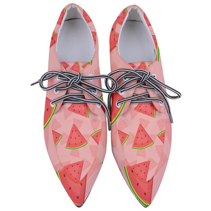 Background Watermelon Pattern Fruit Food Sweet Pointed Oxford Shoes