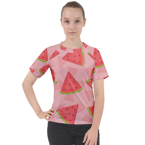 Background Watermelon Pattern Fruit Food Sweet Women s Sport Raglan Tee by Jancukart