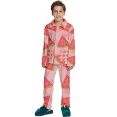 Background Watermelon Pattern Fruit Food Sweet Kids  Long Sleeve Velvet Pajamas Set