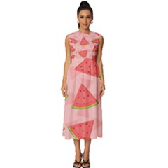 Background Watermelon Pattern Fruit Food Sweet Sleeveless Round Neck Midi Dress