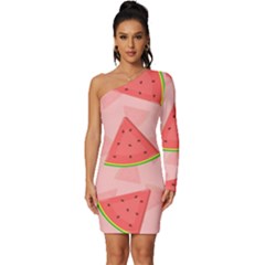 Background Watermelon Pattern Fruit Food Sweet Long Sleeve One Shoulder Mini Dress