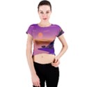 Sunset Sea Ocean Purple Pink Flowers Stone Crew Neck Crop Top View1