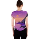 Sunset Sea Ocean Purple Pink Flowers Stone Crew Neck Crop Top View2