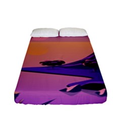 Sunset Sea Ocean Purple Pink Flowers Stone Fitted Sheet (full/ Double Size)