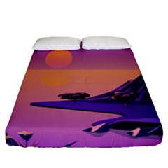 Sunset Sea Ocean Purple Pink Flowers Stone Fitted Sheet (queen Size)