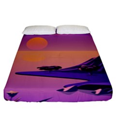 Sunset Sea Ocean Purple Pink Flowers Stone Fitted Sheet (king Size)