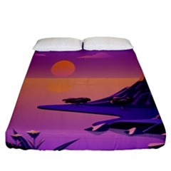 Sunset Sea Ocean Purple Pink Flowers Stone Fitted Sheet (california King Size) by Jancukart