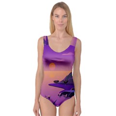 Sunset Sea Ocean Purple Pink Flowers Stone Princess Tank Leotard 