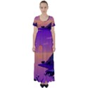 Sunset Sea Ocean Purple Pink Flowers Stone High Waist Short Sleeve Maxi Dress View1