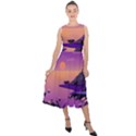 Sunset Sea Ocean Purple Pink Flowers Stone Midi Tie-Back Chiffon Dress View1