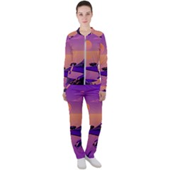 Sunset Sea Ocean Purple Pink Flowers Stone Casual Jacket And Pants Set