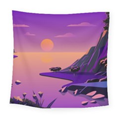 Sunset Sea Ocean Purple Pink Flowers Stone Square Tapestry (large)