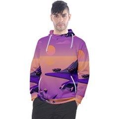 Sunset Sea Ocean Purple Pink Flowers Stone Men s Pullover Hoodie