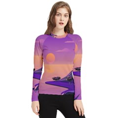 Sunset Sea Ocean Purple Pink Flowers Stone Women s Long Sleeve Rash Guard by Jancukart