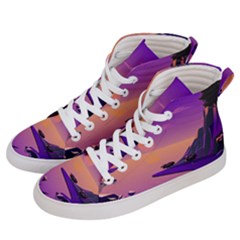 Sunset Sea Ocean Purple Pink Flowers Stone Men s Hi-top Skate Sneakers