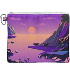 Sunset Sea Ocean Purple Pink Flowers Stone Canvas Cosmetic Bag (xxxl)