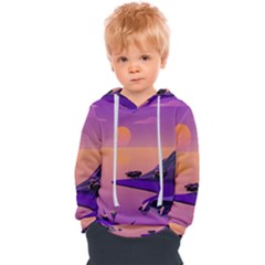 Sunset Sea Ocean Purple Pink Flowers Stone Kids  Overhead Hoodie